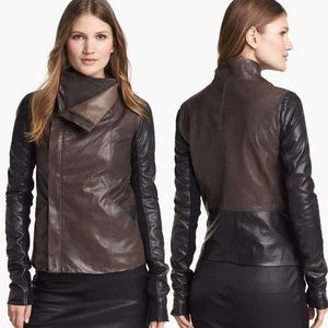 Vince Drape Collar Colorblock Leather Jacket XS